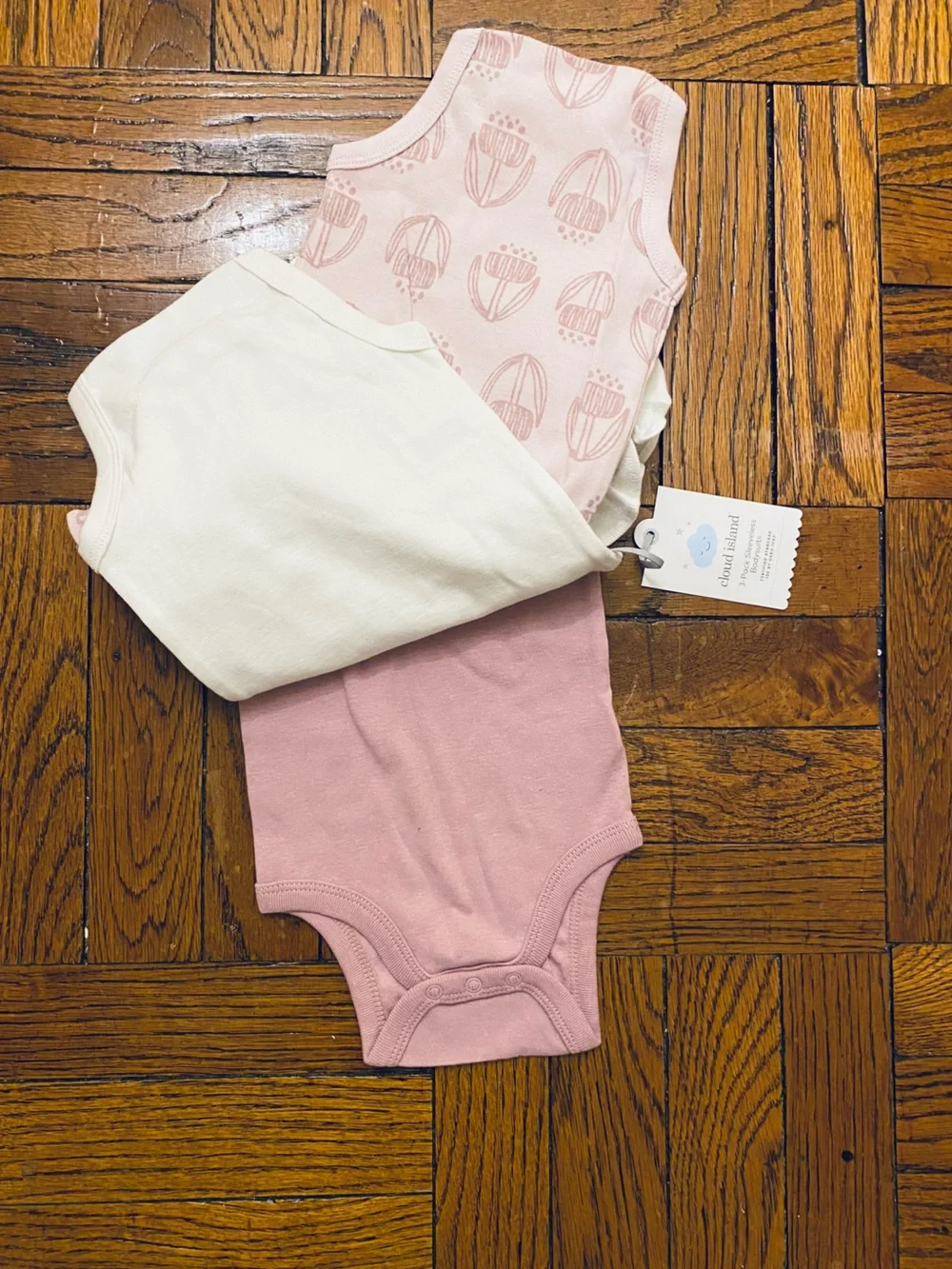 cloud island Pink Floral Print Ruffle Sleeve One-Piece (3-Pack)